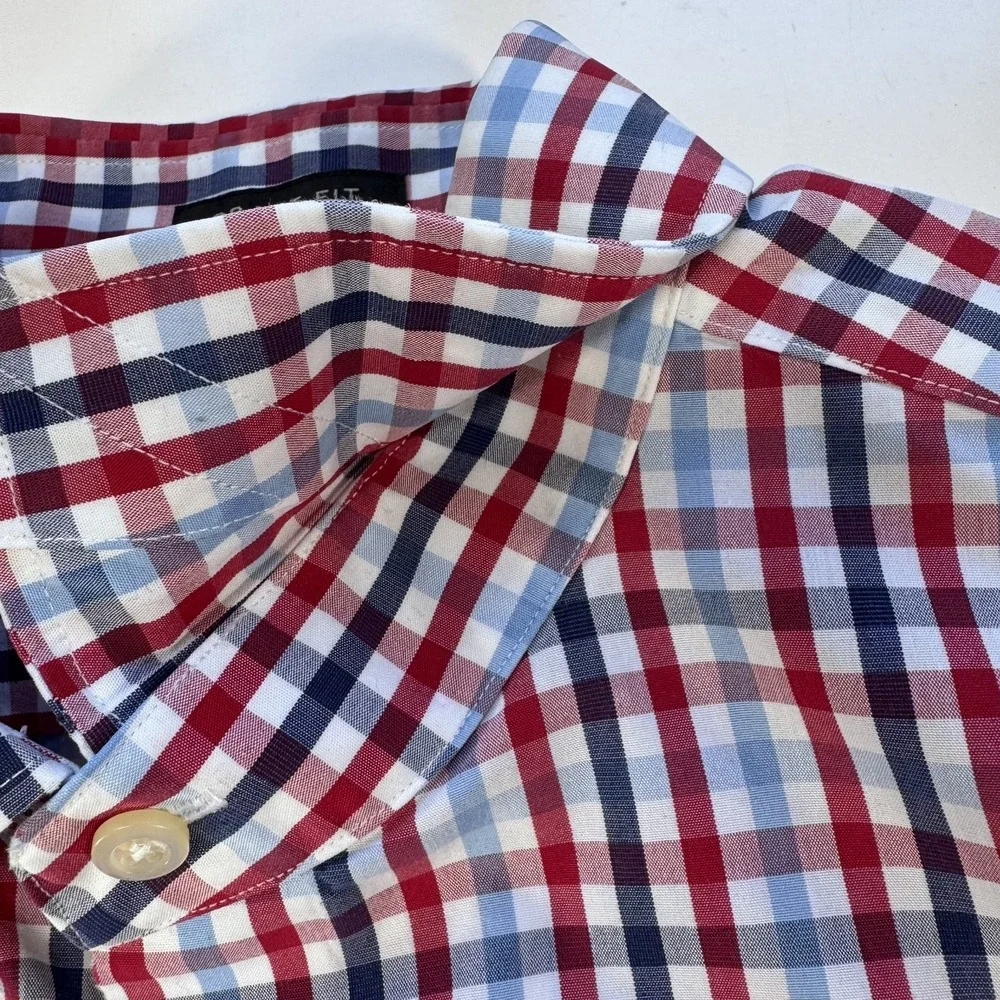 BANANA REPUBLIC Non Iron Grant Fit Button Up L/S Shirt Mens Medium BlueRedWhite